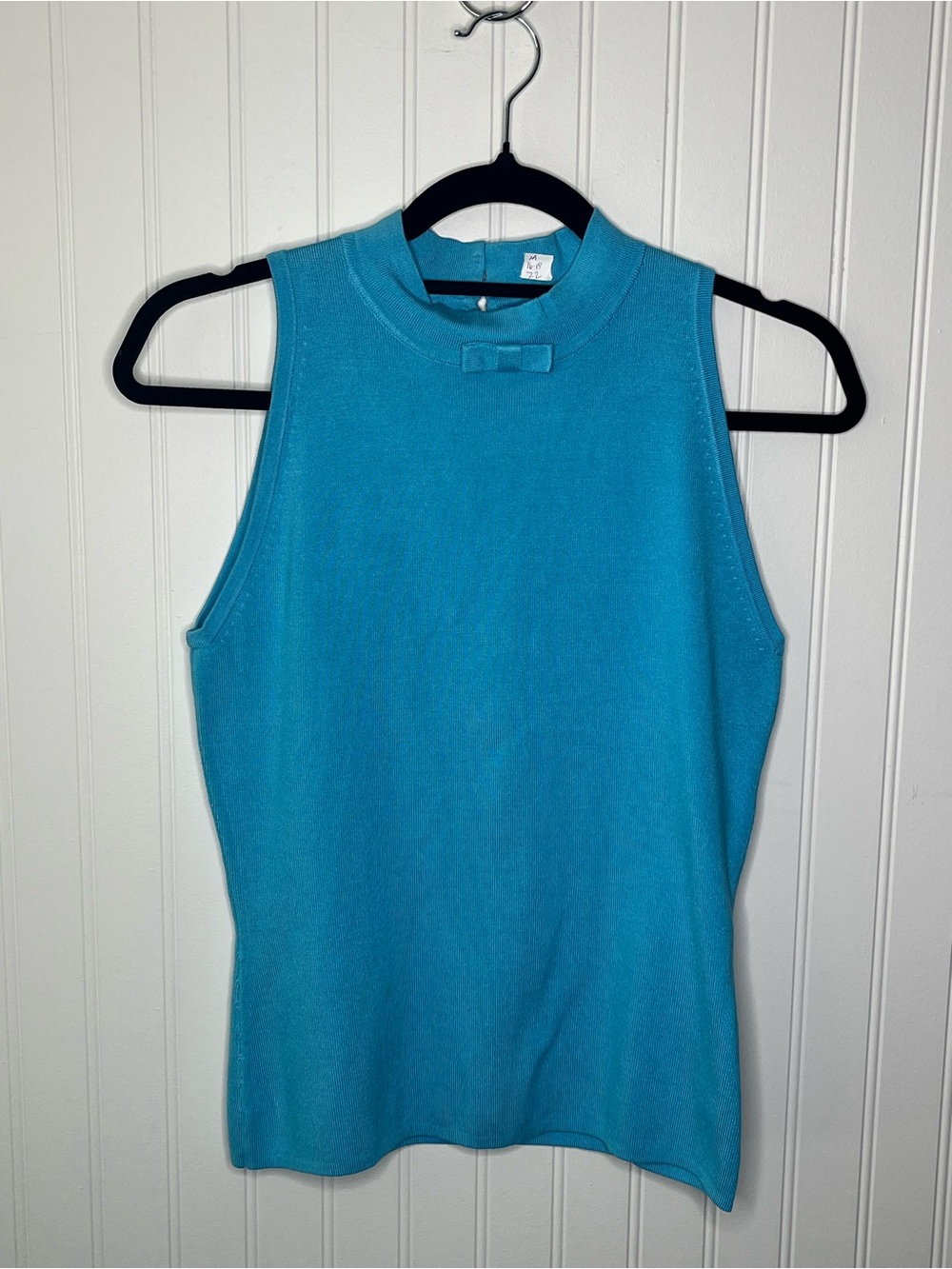 U-knit Silk Blend Sleeveless Mock Neck Knit Tank Top Cut Out Bow Coquette Girly